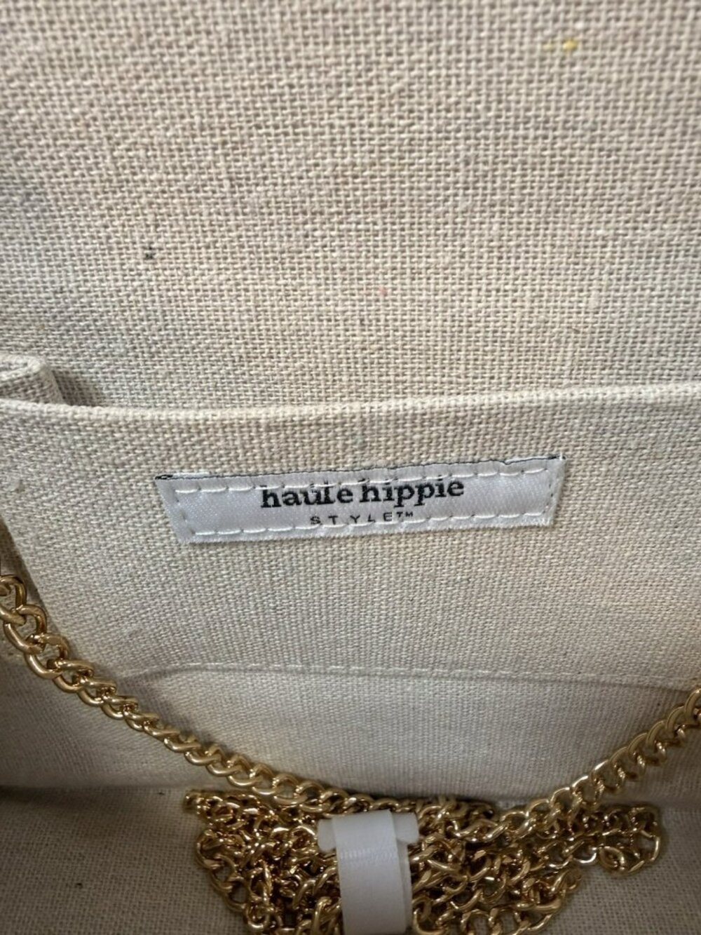 New With Tags HAUTE HIPPIE Small Boho Beaded Sequin Natural Linen Purse Clutch - Picture 16 of 16